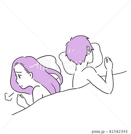 男女 カップル 寝る ベッドのイラスト素材