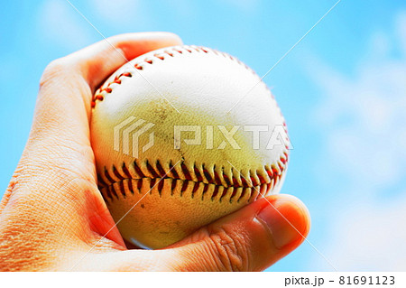 野球ボール ボール 握る 手の写真素材