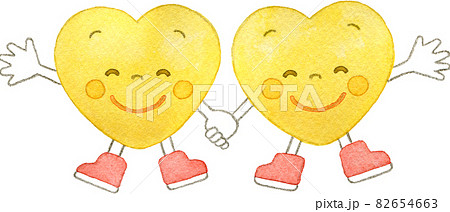 手を繋ぐ笑顔の黄色いハートのキャラクター