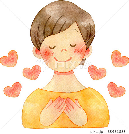 胸に手を当てて目を閉じる女性(ハート付き)