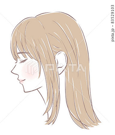 女の子 イラスト 横顔 笑顔のイラスト素材