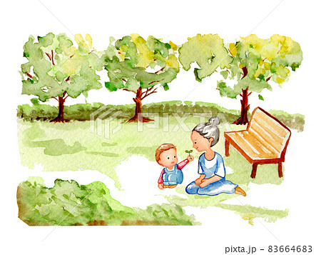 水彩画 ベンチ 水彩 公園のイラスト素材 - PIXTA