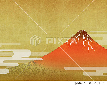 日本画　山水画　金箔背景 模写】委託HK◇時代 富士山・筑波山図小屏風 六曲一双（日本画