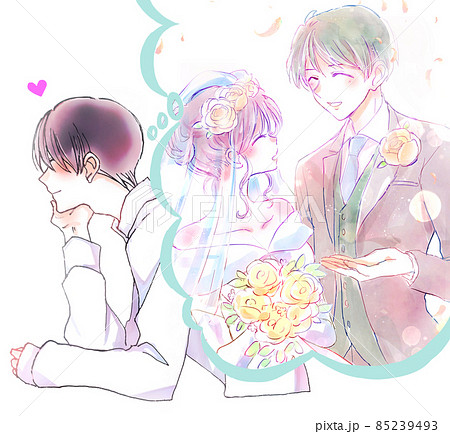 カップル 想像 妄想 ブーケのイラスト素材