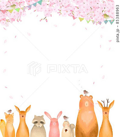 桜 春 動物 フレームのイラスト素材