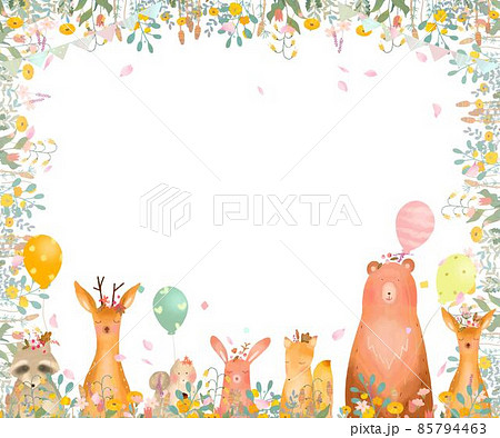 桜 春 動物 フレームのイラスト素材