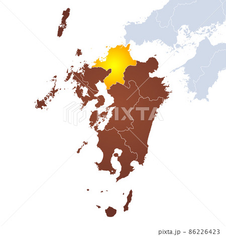 福岡県 福岡 地図 県境のイラスト素材