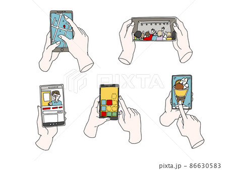 スマートフォン 手 持つ スマホ操作のイラスト素材 スマートフォン 手 持つ スマホ操作のイラスト素材