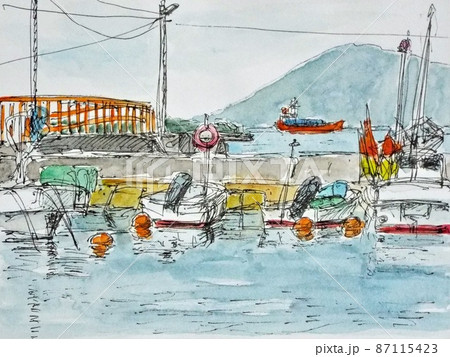漁船 漁港 船 水彩画のイラスト素材 - PIXTA