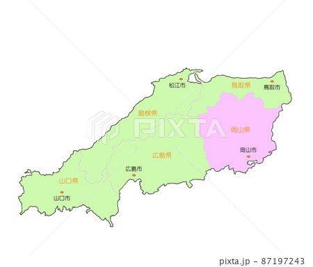 岡山 岡山県 地図 白地図のイラスト素材