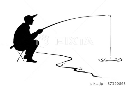 シルエット 釣り人 釣り 影のイラスト素材