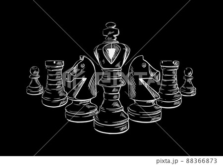 Set of chess pieces sketch. hand-drawn black - Stock Illustration  [95410990] - PIXTA