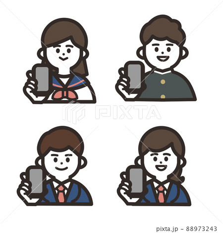 スマホ スマートフォン 高校生 中学生のイラスト素材