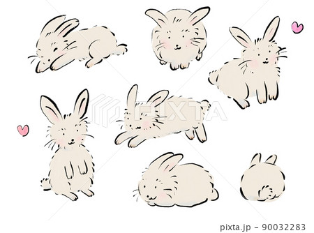 うさぎ 動物 イラスト ゆるい絵の写真素材