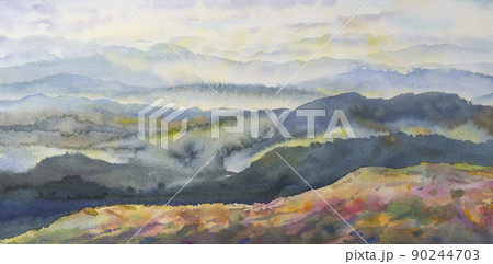 空 山並み 水彩画 山のイラスト素材 - PIXTA