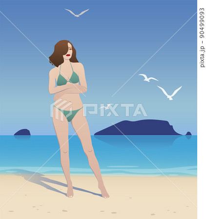 A woman in a trendy bikini lounging on a beach towel. Generative