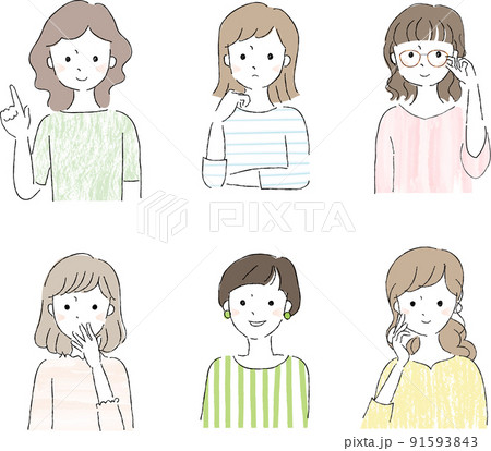 女性 頬杖 かわいい イラスト 笑顔のイラスト素材