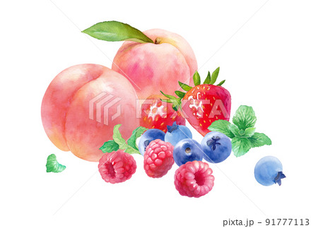 フルーツ 桃 イラスト かわいいのイラスト素材
