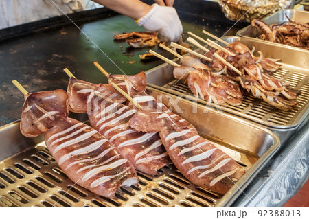 げそ焼き 屋台 いかの写真素材