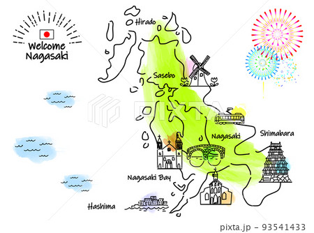 長崎県 長崎 マップ 地図のイラスト素材