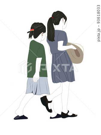子供 歩く 後姿 女の子のイラスト素材
