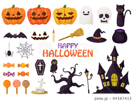 ハロウィン 猫 シルエット 水彩のイラスト素材 ハロウィン 猫 シルエット 水彩のイラスト素材