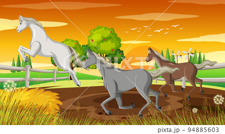 馬のいる景色の写真素材 - PIXTA
