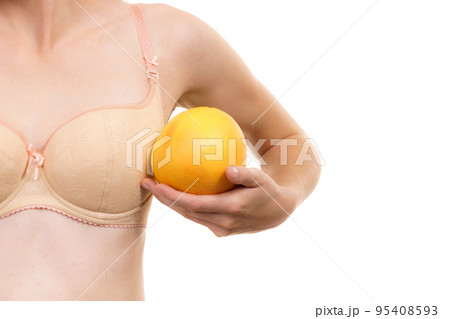 Womans body topless, cover breasts with hands, - Stock Photo [84486387]  - PIXTA