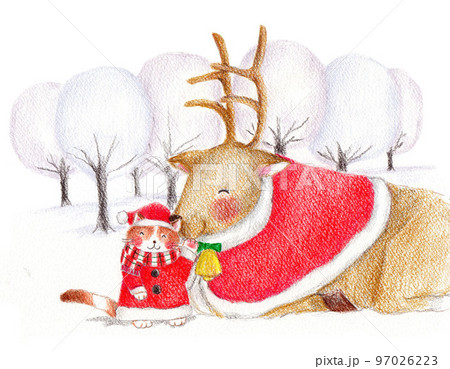 トナカイ 色鉛筆画 クリスマス 色鉛筆イラストのイラスト素材 - PIXTA