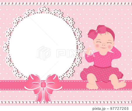 Baby pink frame with lace stock vector. Illustration of card