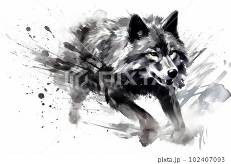 動物 水墨画 狼 水彩画のイラスト素材 - PIXTA