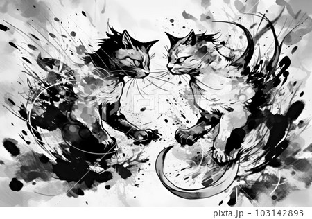 猫 水墨画 動物 墨絵の写真素材 - PIXTA