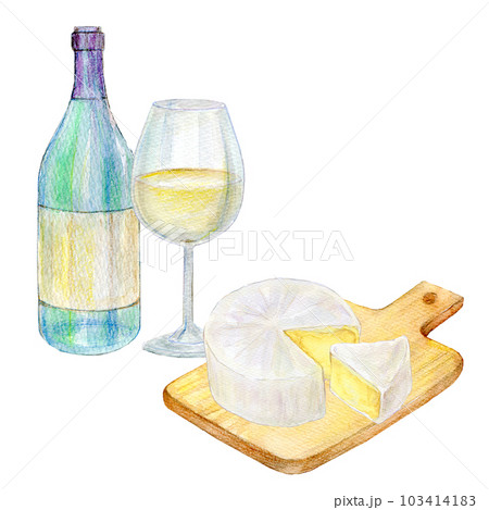 ワイン チーズ 水彩画 水彩の写真素材 - PIXTA
