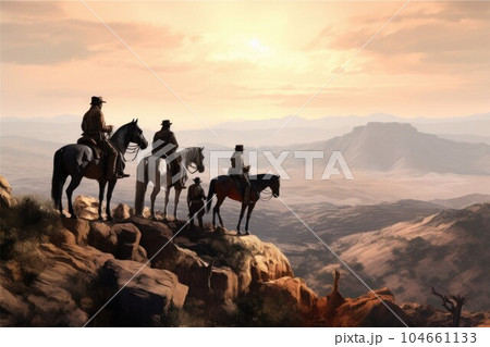 カウボーイ 馬 夕日 夕焼のイラスト素材 - PIXTA
