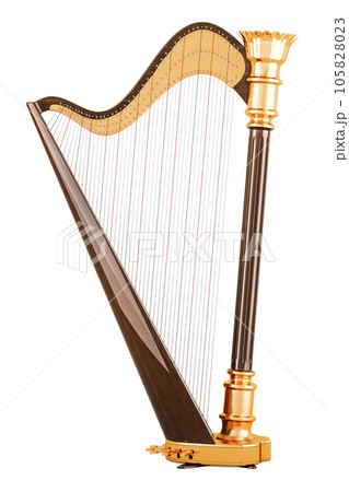 手描きイラスト 原画 創作【金の竪琴】 音楽 ハープ 竪琴 金のイラスト素材 - PIXTA