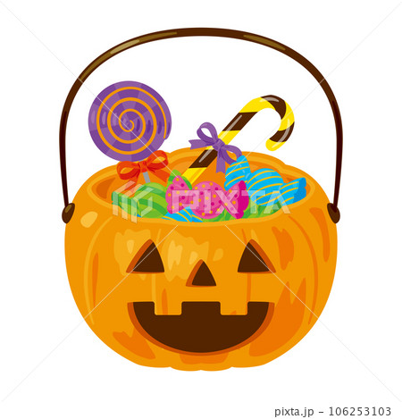 ハロウィン バスケット お菓子 ジャックオーランタンのイラスト