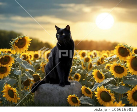 ねこ ネコ 猫 ひまわりのイラスト素材 - PIXTA