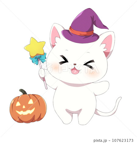 ハロウィンで黒猫の仮装をした白猫 - UPPER SMILE