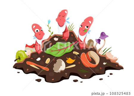 Cartoon Earthworm. Cartoon Farm and Garden Earth Worm. Fishing