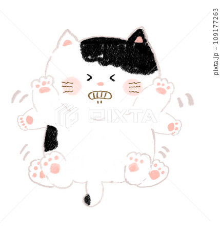 クレヨン画 鳥と猫の絵 原画「ハチワレ猫 と小鳥ブレーメン」猫/鳥/文鳥/イラスト