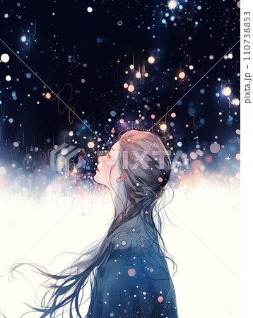 女性 水彩 星 夜空のイラスト素材 - PIXTA