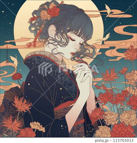 女性 着物 和服 日本画のイラスト素材 - PIXTA