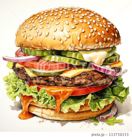 透明水彩】少ない水でハンバーガーを描くPainting Hamburger