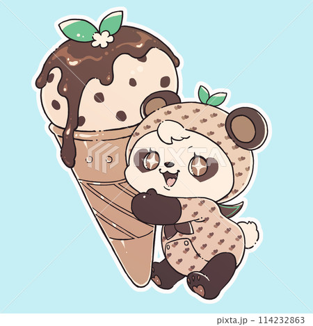 パンダ アイスクリーム イラスト 手描き アート 色鉛筆画 パンダ アイスクリーム イラスト 手描き アート 色鉛筆画 cute-panda