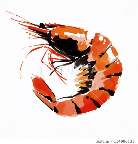 海老の水墨画　肉筆 海老の水墨画 肉筆