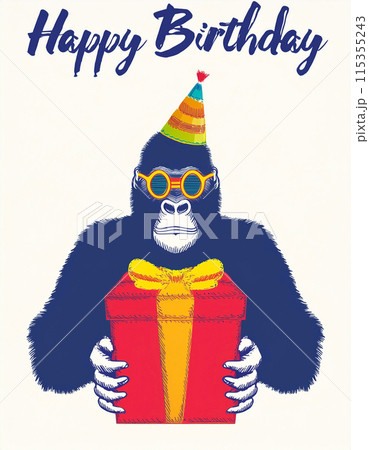 プレゼント ゴリラ 誕生日 ハッピーバースデーのイラスト素材 - PIXTA
