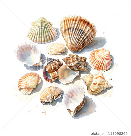水彩画 壺と貝殻の作品 水彩画 壺と貝殻の作品