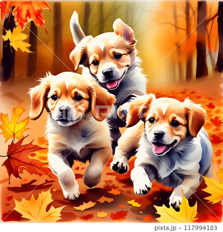 秋 動物 紅葉 犬のイラスト素材 - PIXTA