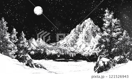 【真作】絵画　水墨画（色紙）　雪山の風景　静寂な冬の情景　山水画　W75 真作】絵画 水墨画（色紙） 雪山の風景 静寂な冬の情景 山水画