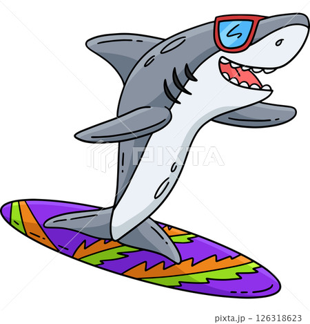 マンガ サーフィン 波乗り サメのイラスト素材 - PIXTA